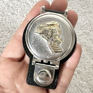 Philip Wells Silver Train Pocket Watch Belt Watch W Black Leather Case
